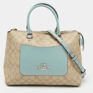 Coach Beige/Blue Coated Canvas and Leather Emma Satchel