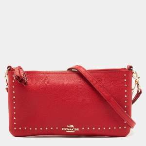 Coach Red Leather Studded Crossbody Bag