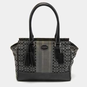 Coach Black/Grey Signature Canvas and Leather Legacy Tote