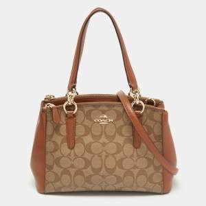 Coach Beige/Tan Signature Coated Canvas and Leather Mini Christie Carryall Satchel