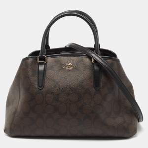 Coach Brown/Black Signature Coated Canvas and Leather Margot Satchel