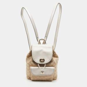 Coach Beige/Cream Signature Canvas and Leather Backpack