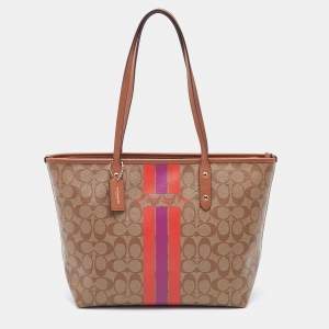 Coach Beige/Brown Signature Coated Canvas and Leather City Tote