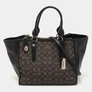 Coach Black/Grey Signature Canvas and Leather Crosby Carryall Tote