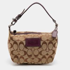 Pre Owned Coach Beige/Brown Signature Canvas and Leather Baguette 