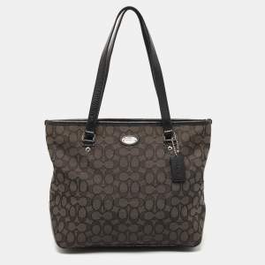Coach Black Signature Canvas an Leather Top Zip Tote