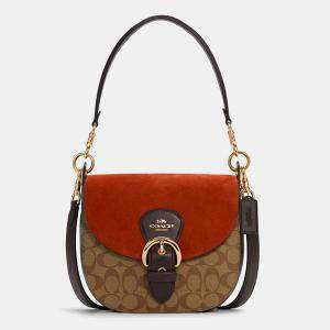 Coach Brown/Rust Signature Coated Canvas and Suede Kleo 23 Shoulder Bag