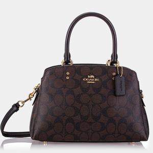 Pre Owned Coach Brown Signature Coated Canvas Mini Lillie Carryall Satchel
