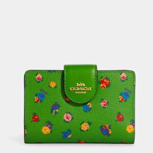 Coach Green Floral Print Coated Canvas and Leather Canvas Wallet