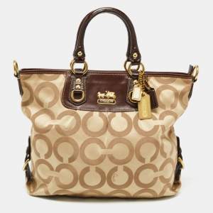 Coach Beige/Brown Op Art Canvas and Patent Leather Julianne Hobo  