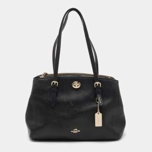 Coach Black Leather Turnlock Carryall Satchel 