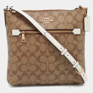 Coach Beige Signature Coated Canvas and Leather Rowan Messenger Bag