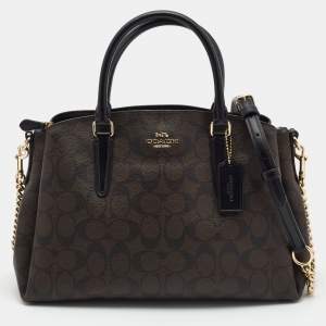 Coach Brown/Black Signature Coated Canvas Sage Carryall Satchel