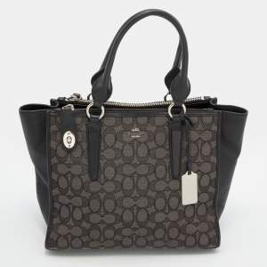 Coach Grey/Black Signature Canvas and Leather Carryall Tote