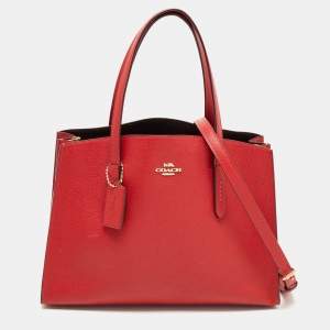 Coach Red Grained Leather Charlie Carryall Tote