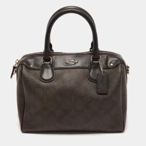 Coach Black/Brown Signature Coated Canvas and Leather Mini Bennett Satchel