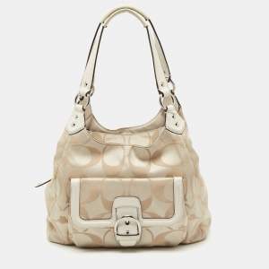 Coach White/Beige Signature Fabric Campbell Hobo