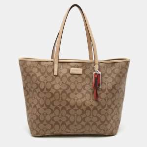 Coach Beige Signature Coated Canvas Park Metro Shopper Tote