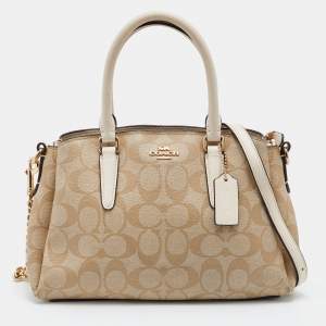 Coach Beige Signature Coated Canvas and Leather Mini Sage Carryall Satchel