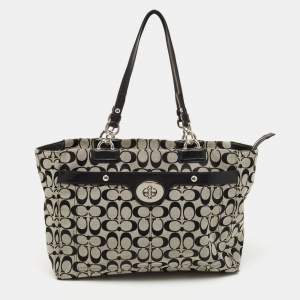 Coach Black/Grey Signature Canvas and Leather Penelope Tote