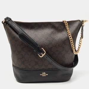 Coach Black/Brown Signature Coated Canvas and Leather Medium Paxton Shoulder Bag