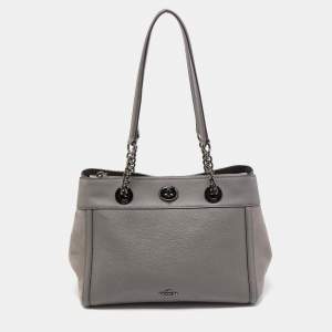 Coach Grey Leather and Suede Turnlock Edie Carryall Tote