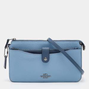 Coach Two Tone Blue Leather Noa Pop Up Crossbody Bag