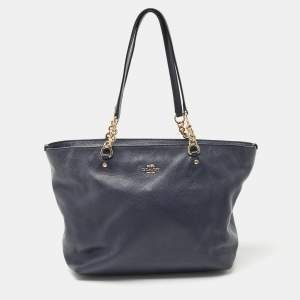 Coach Navy Blue Leather Sophia Chain Tote