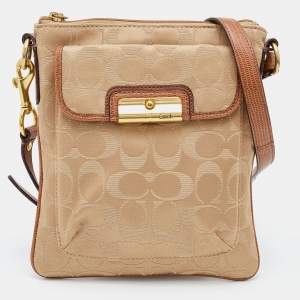  Coach Beige/Brown Signature Canvas and Leather Courie Crossbody Bag