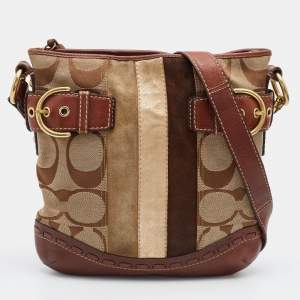 Coach Brown/Beige Signature Canvas, Suede and Leather Crossbody Bag