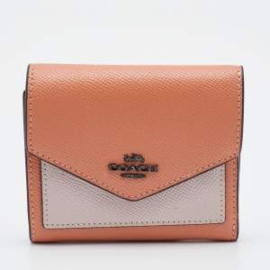 Coach Pastel Orange/Pink Leather Colorblock Trifold Wallet 