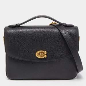 Pre Owned Coach Black Grained Leather Cassie Top Handle Bag