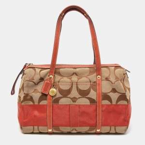 Coach Beige/Orange Signature Canvas and Leather Satchel