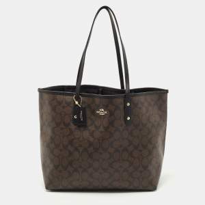 Coach Dark Brown Signature Coated Canvas and Leather City Tote