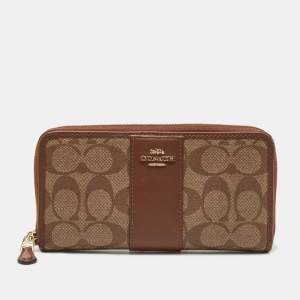 Coach Brown Signature Coated Canvas and Leather Accordion Continental Wallet