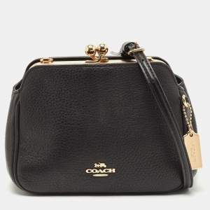 Pre Owned Coach Black Leather KissLock Crossbody Bag