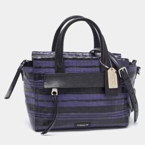 Coach Black/Blue Woven Leather Bleecker Riley Tote
