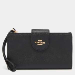 Coach Black Leather Zip Wristlet Wallet