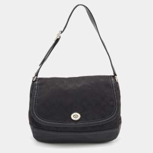 Coach Black Signature Canvas and Leather Park Hobo 