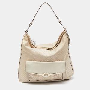 Coach Cream Op Art Fabric and Leather Madison Hobo 
