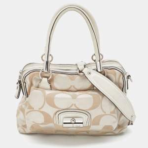 Coach Beige Signature Canvas and Leather Buckle Satchel