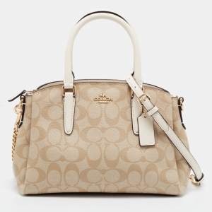 Coach Off White/Beige Signature Coated Canvas and Leather Mini Christie Carryall Satchel