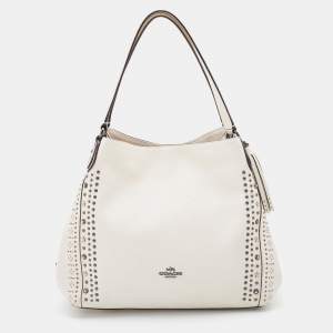 Coach White Leather Studded Edie Shoulder Bag