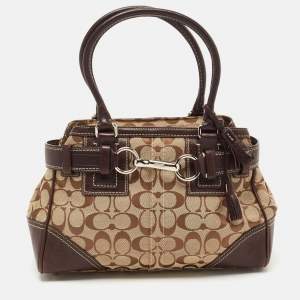 Coach Ebony/Beige Signature Canvas and Leather Tassel Satchel