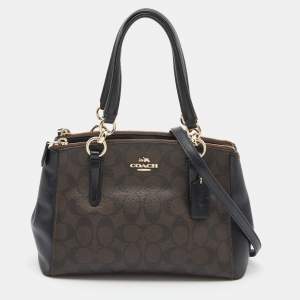 Coach Brown/Black Signature Coated Canvas and Leather Mini Christie Carryall Satchel