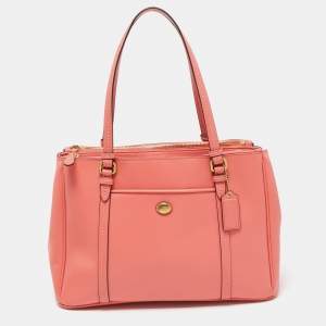Coach Coral Orange Leather Peyton Jordan Tote