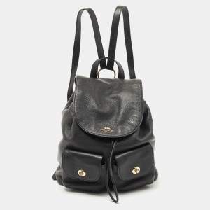 Coach Black Leather Drawstring Backpack