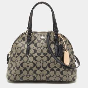 Coach Black/Beige Signature Coated Canvas and Leather Peyton Dome Satchel