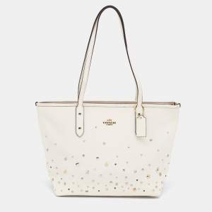 Coach Ivory Leather Stardust Studs City Zip Tote
