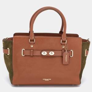 Coach Brown/Green Leather and Suede Blake Carryall Tote